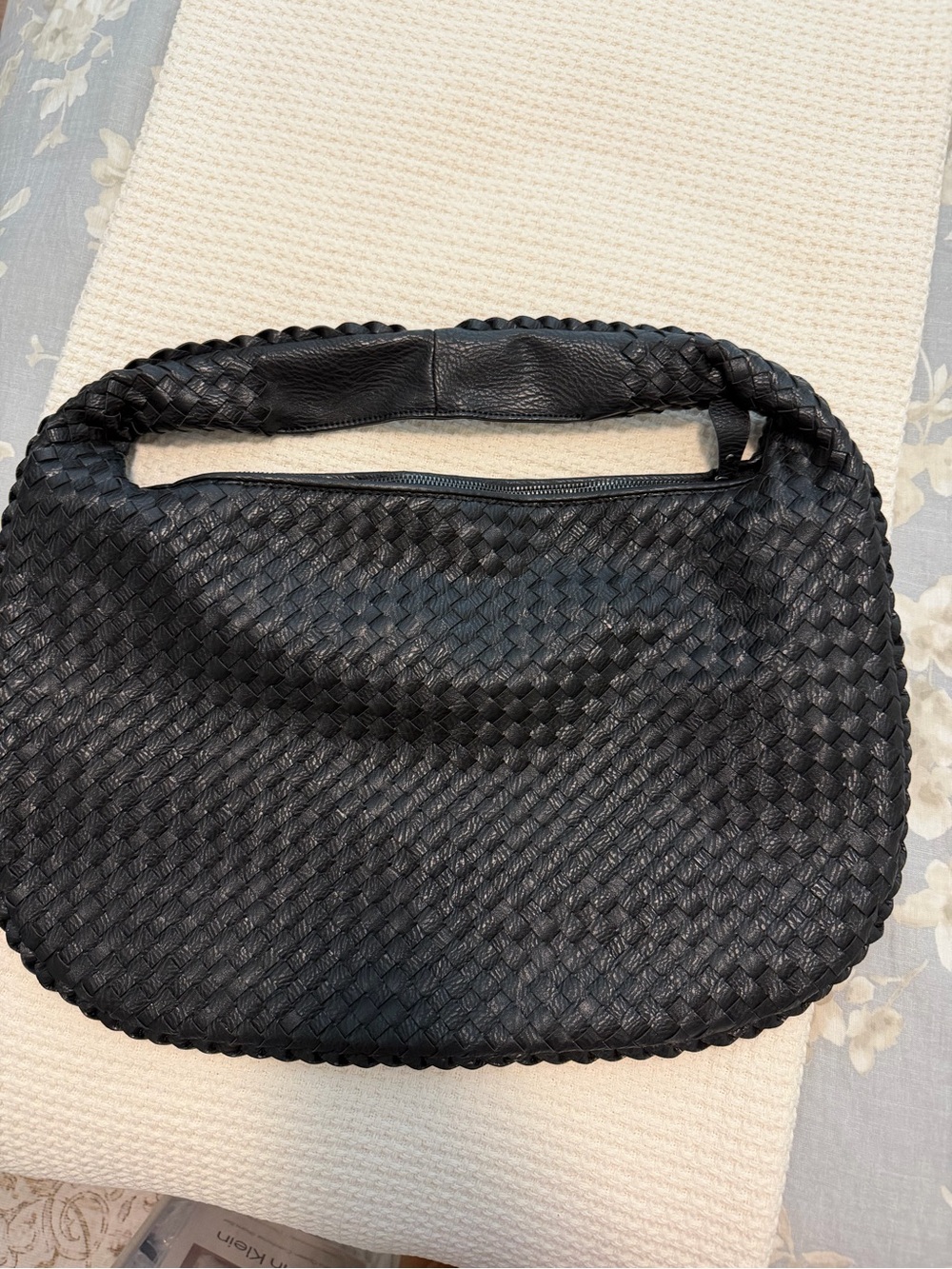 Black Woven Leather Hobo Bag - Women